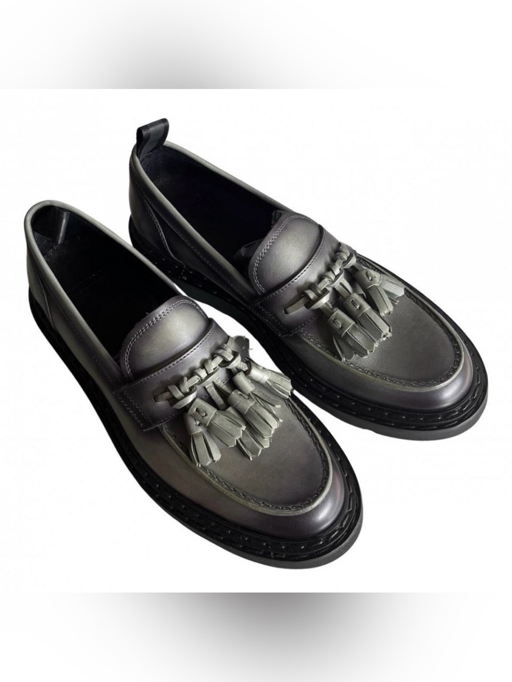 Officine Creative Women's Tassel Loafers in Metallic Gray Green